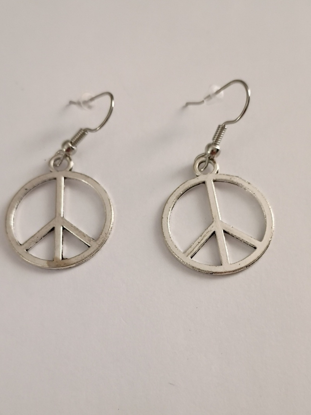 Silver Peace Sign Dangle Earrings for Women
